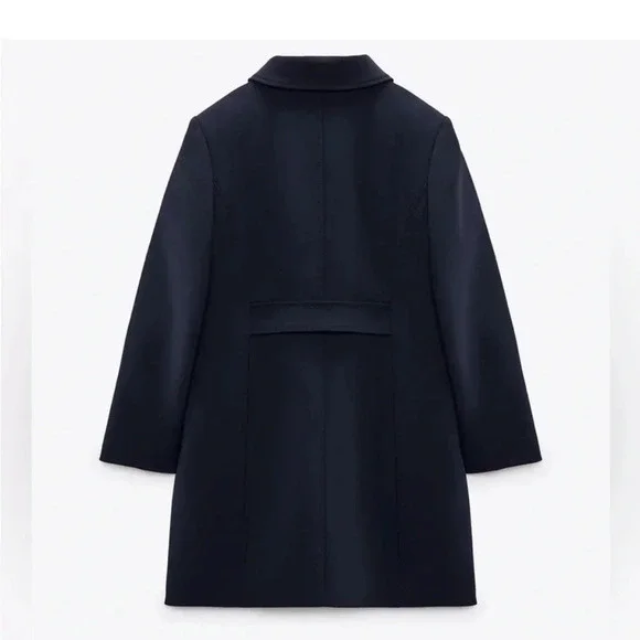 Zara Navy Blue Luxury Lapel Collar Long Sleeves Short Pocket Coat Medium NWT - Picture 3 of 9